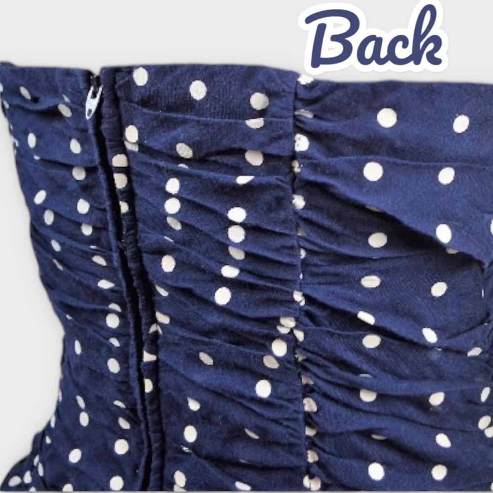 Vintage Navy Blue Polka Dot Strapless Fit and Flare Swing Dress - Picture 12 of 12
